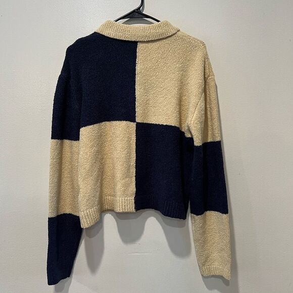 Oak + Fort Checkered Cardigan Size M Oversized Wool Blend Cozy - Picture 7 of 11